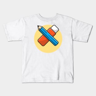 Pencil And Eraser Cartoon Vector Icon Illustration Kids T-Shirt